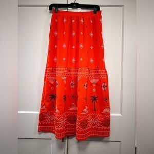 Sofia Jeans Women's Red Border Embroidery Skirt, Midi length